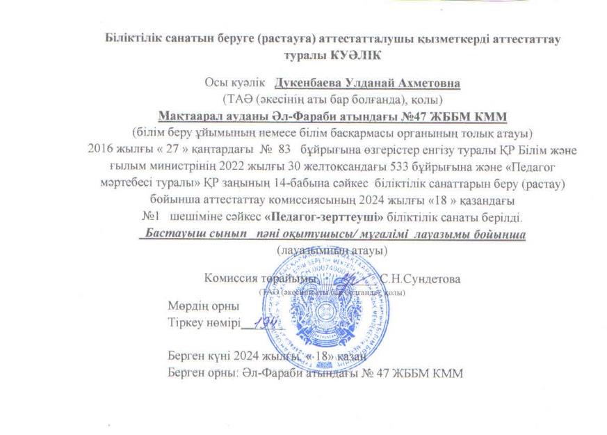 Аттестаттаудан өткен мұғалімдердің куәліктері